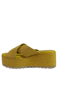 Mustard Jute Platform Crossover Mule Sandals