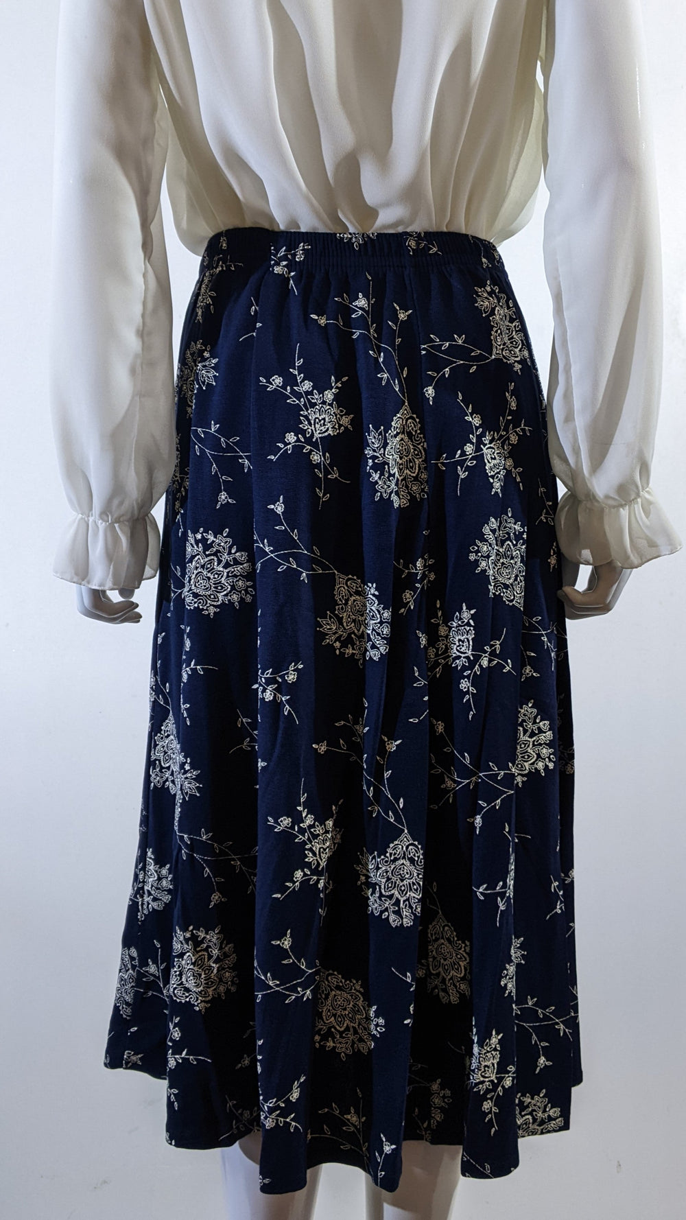 Navy Floral Design Elasticated Skirt