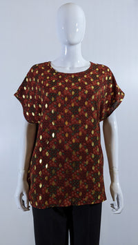 Rust Gold Detailed Pattern Top