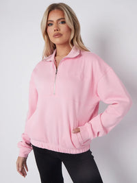 Pink Manhattan Embroidered Oversized Sweatshirt Zip Jumper