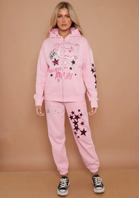 Pink Teddy Bear Zip Hoodie & Joggers Loungewear Co-ord Set