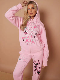 Pink Teddy Bear Zip Hoodie & Joggers Loungewear Co-ord Set