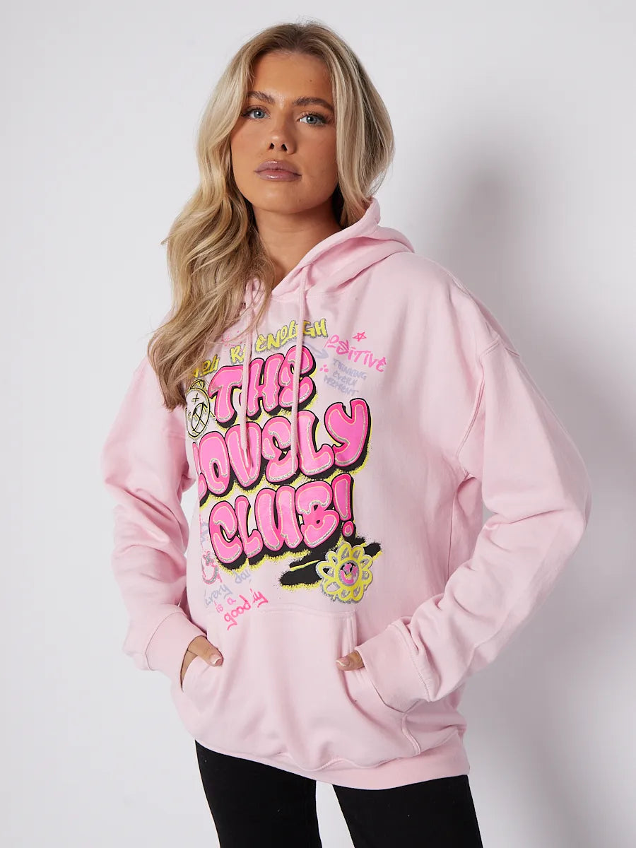 Pink The Lovely Club Graphic Print Oversized Hoodie