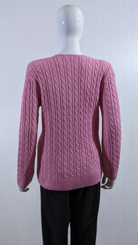 Pink V-Neck Cable Knit Jumper