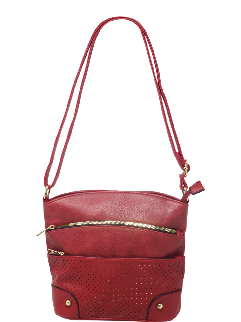 Red Double Front Zip Crossbody Bag