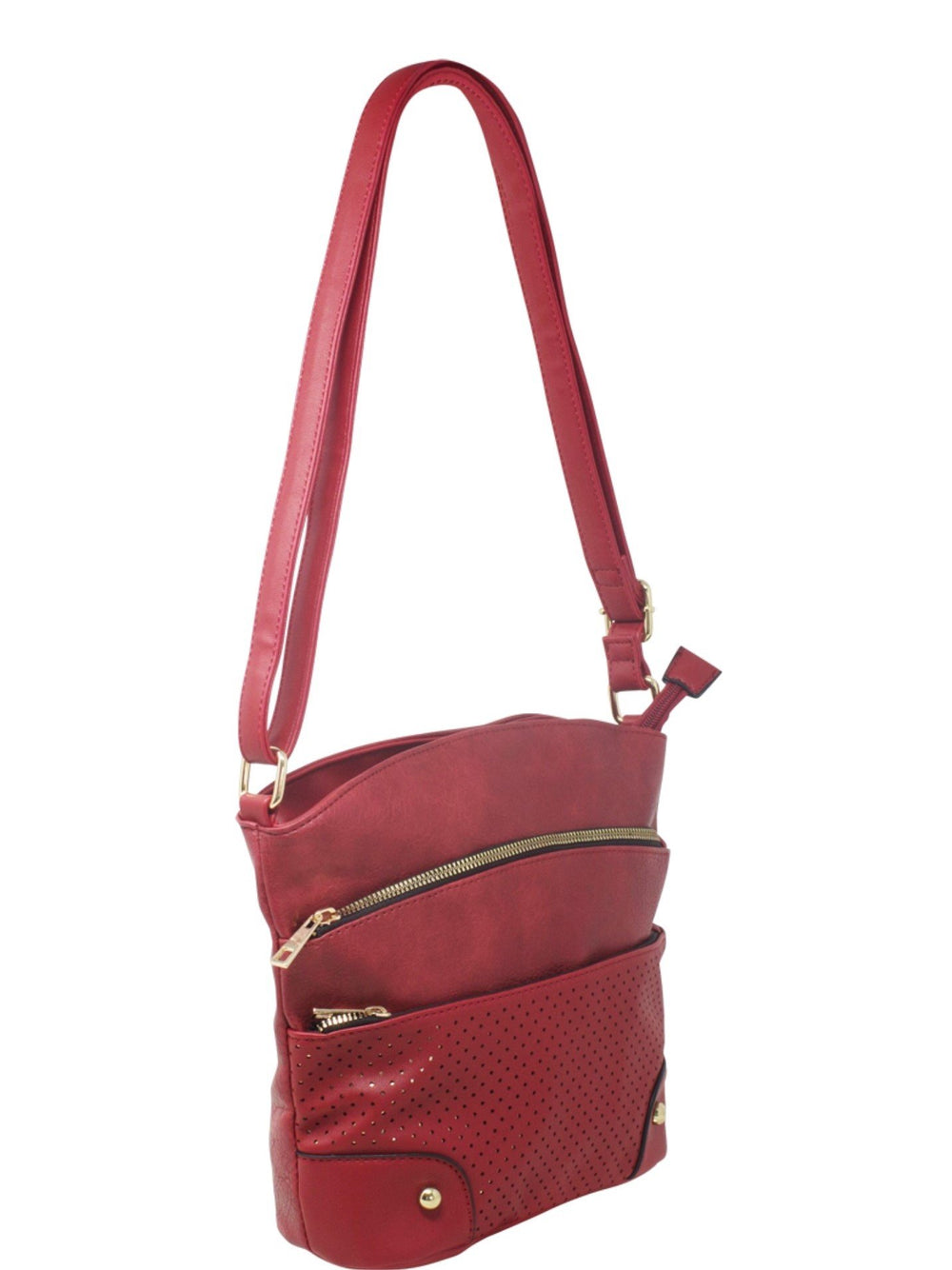 Red Double Front Zip Crossbody Bag