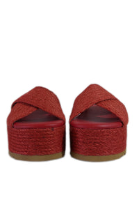 Red Jute Platform Crossover Mule Sandals