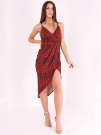 Red Wrap Split Snake Print Dress