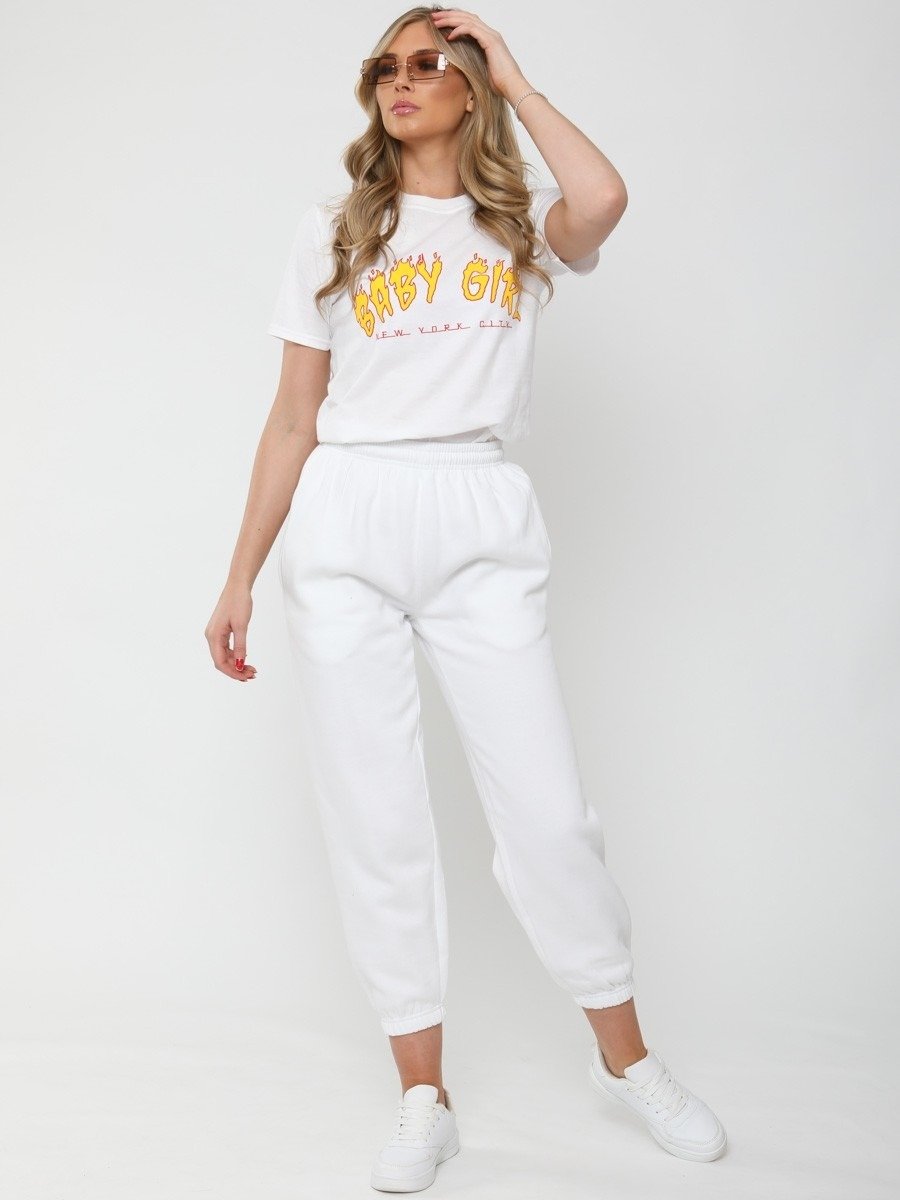 White Oversized Fleece Joggers