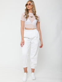 White Butterfly Embroidered Mesh Crop Top