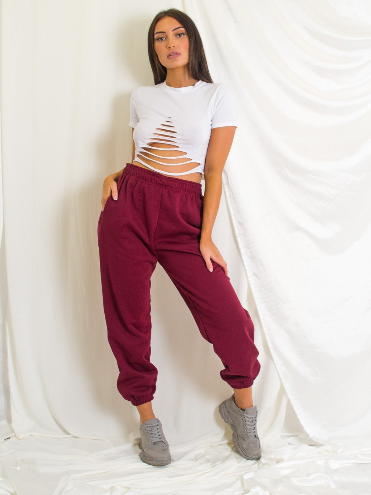 Wine Fleeced Oversized Joggers