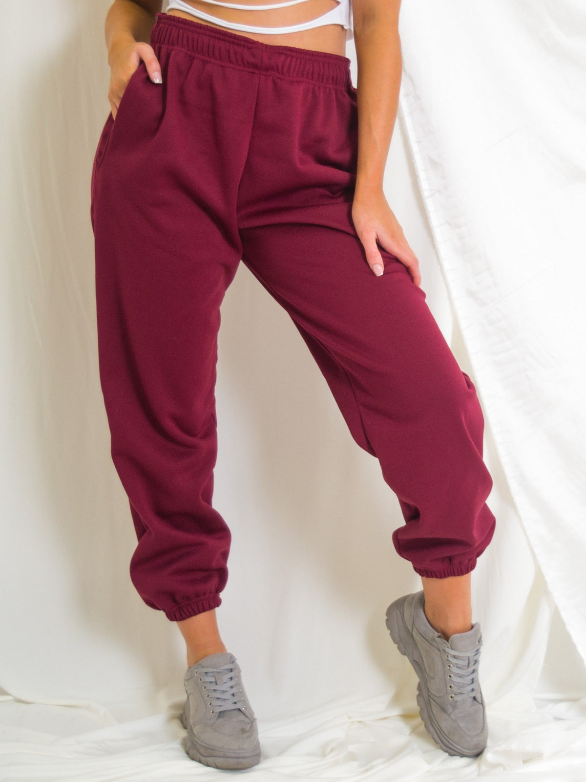 Wine Fleeced Oversized Joggers