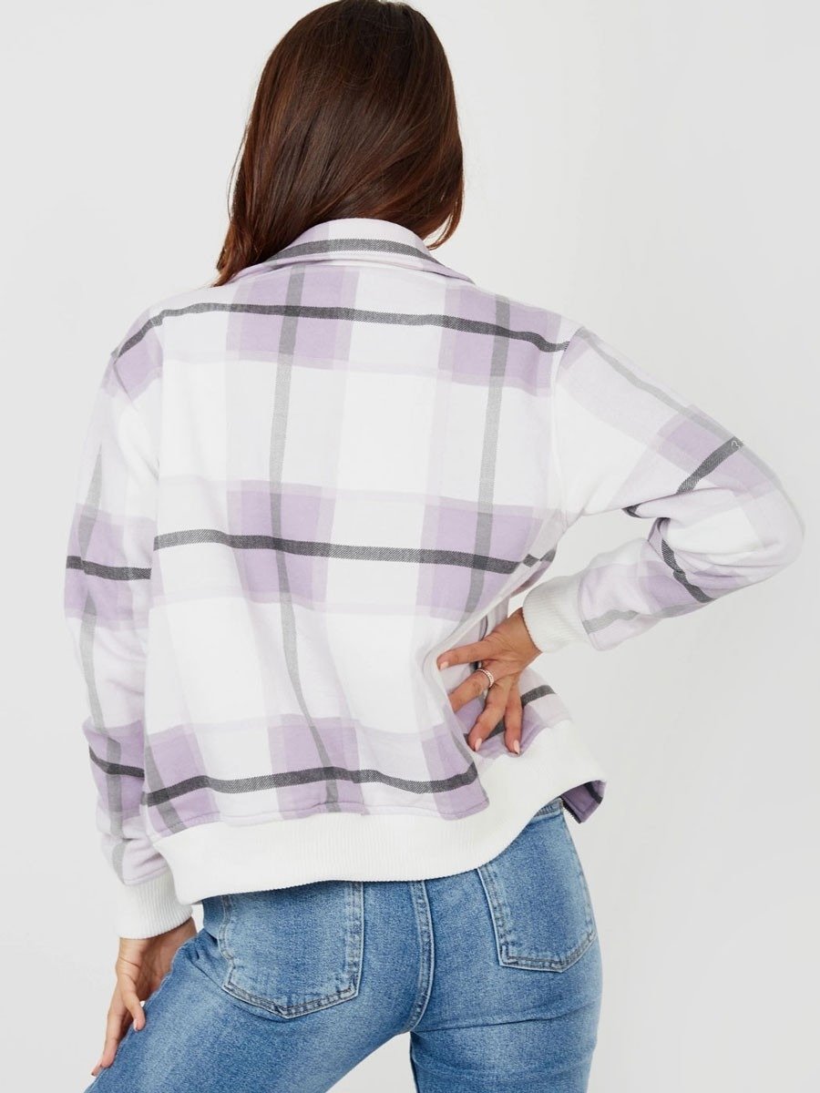  Lilac Zipped Checked Jacket