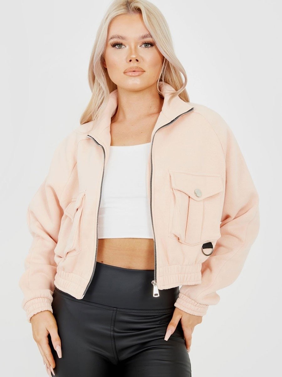 Pink Pocket Fleeced Cropped Jacket