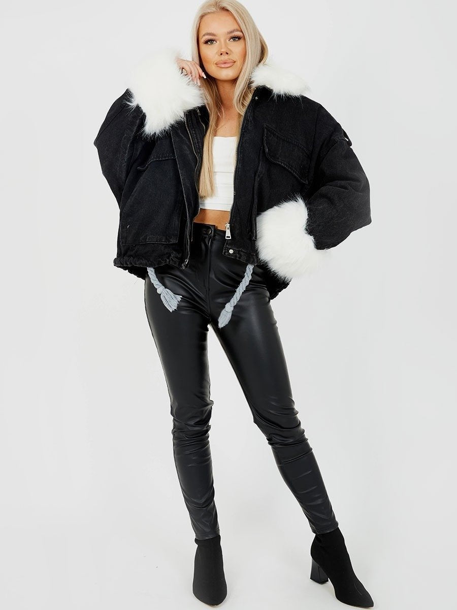 Buy StyleStone Women's Denim Jacket with Soft Warm Faux Fur Lining inside-  Ice Blue (3746IceLambS) at Amazon.in