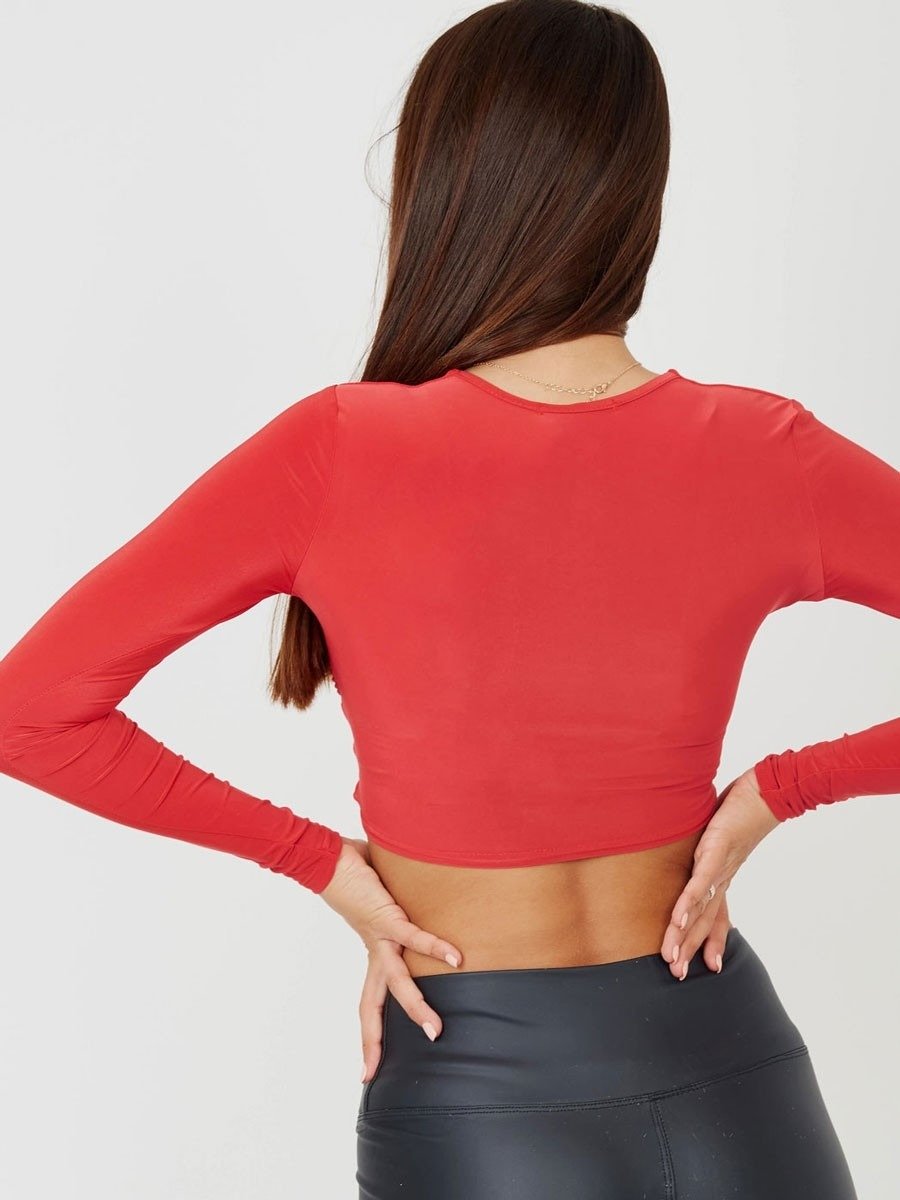 Red Slinky Ruched Crop Top
