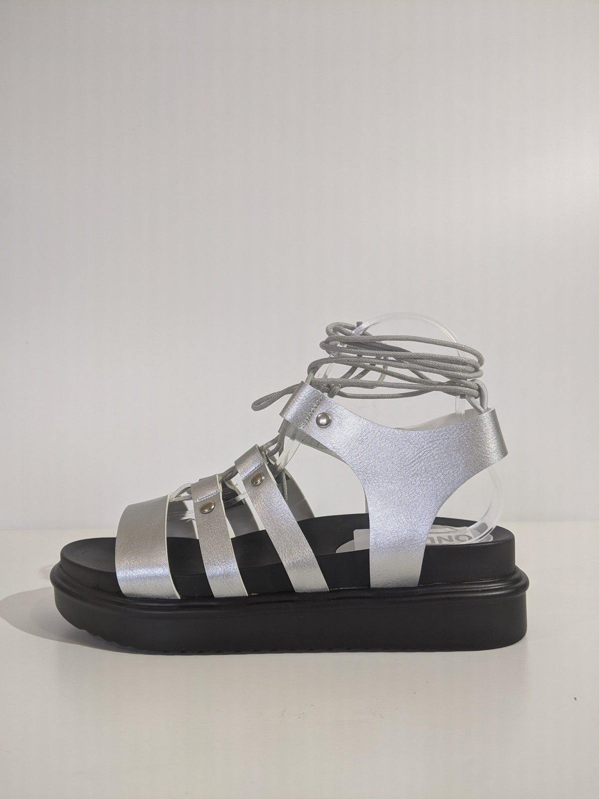 Silver Lace Up Chunky Platform Gladiator Sandals