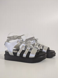 Silver Lace Up Chunky Platform Gladiator Sandals