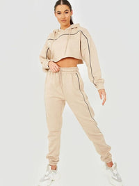 Stone Piping Detail Cropped Hoodie & Jogger Co-Ord Set