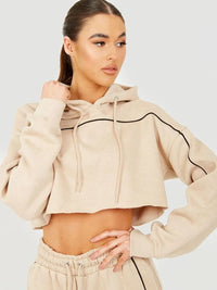 Stone Piping Detail Cropped Hoodie & Jogger Co-Ord Set