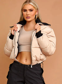 Stone Rib Collar Detail Cropped Puffer Jacket