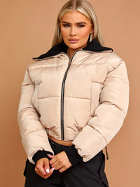 Stone Rib Collar Detail Cropped Puffer Jacket