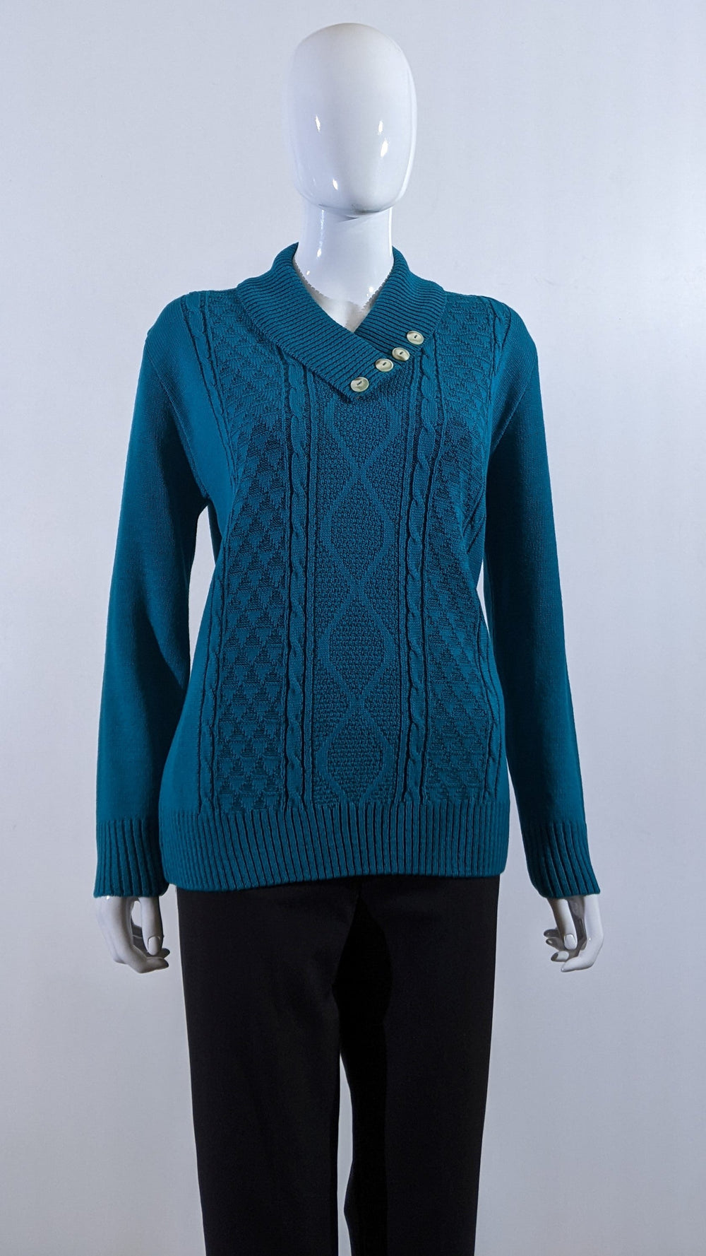 Teal Four Button Cable Knit Jumper