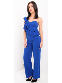 Royal Blue One Shoulder Frill Jumpsuit