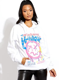 White Be Unique Graphic Print Oversized Hoodie