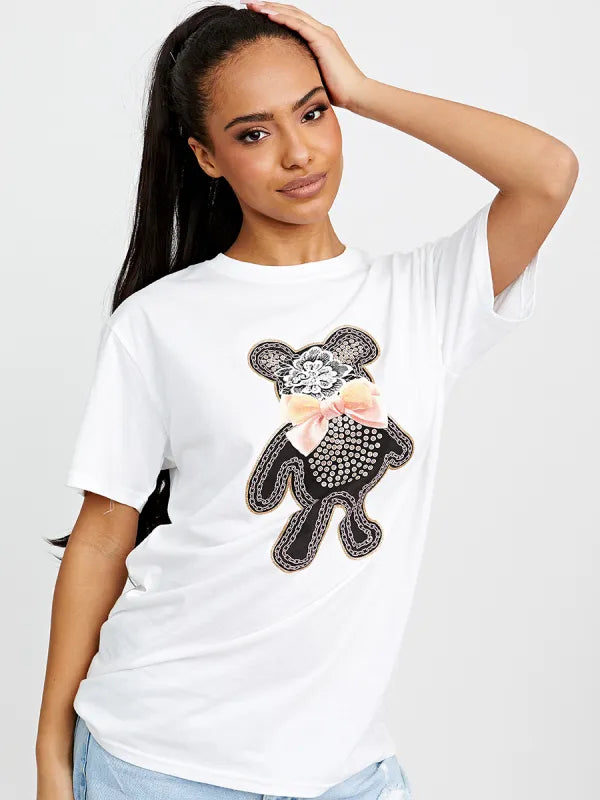 White Bow Tie Graphic Printed T-Shirt