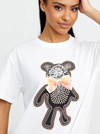 White Bow Tie Graphic Printed T-Shirt