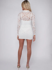 White Lace High Neck Knot Detail Bodycon Mini Dress with Drape