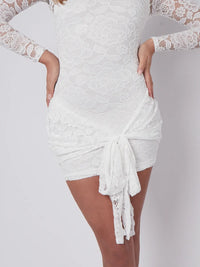 White Lace High Neck Knot Detail Bodycon Mini Dress with Drape