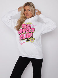 White The Lovely Club Graphic Print Oversized Hoodie