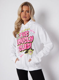 White The Lovely Club Graphic Print Oversized Hoodie