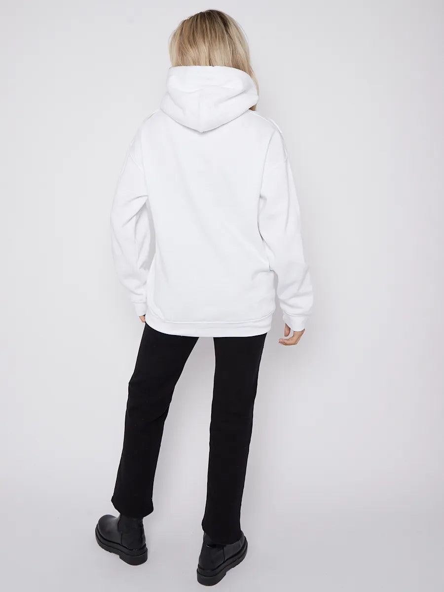 White The Lovely Club Graphic Print Oversized Hoodie