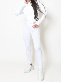 White Zip Jacket Ribbed Seamless Two Piece Gym Set