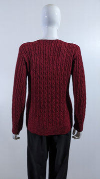 Wine V-Neck Cable Knit Jumper