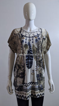 Beige Dream Catcher Printed Glitter Top