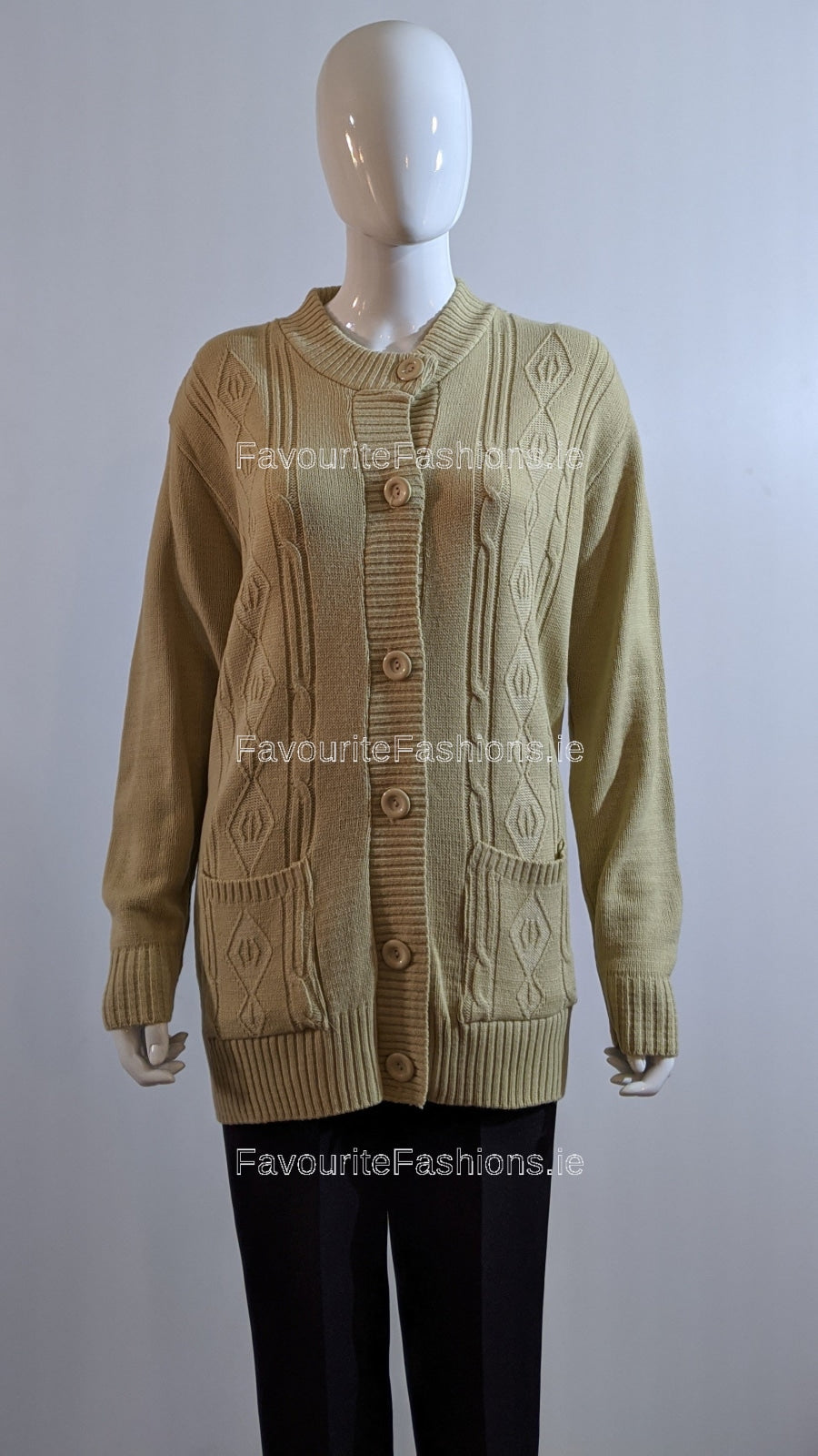 Beige Round Neck Button Up Pocket Cardigan