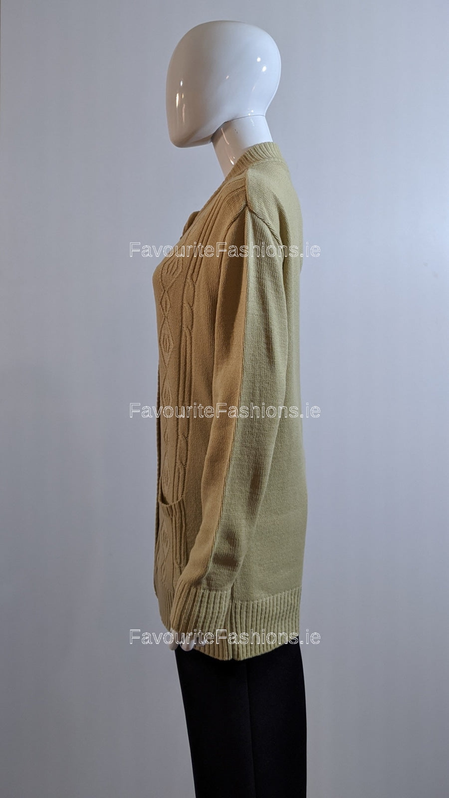 Beige Round Neck Button Up Pocket Cardigan FavouriteFashions.ie