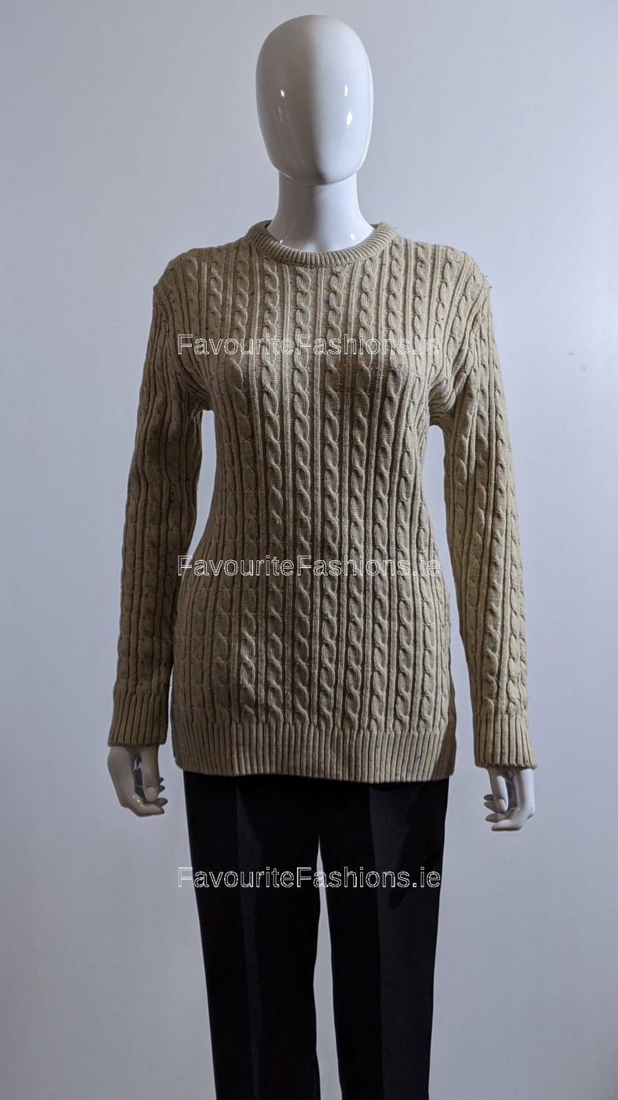 Beige Round Neck Cable Knit Jumper
