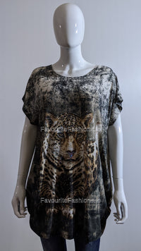 Black Contrast Tiger Glitter Top