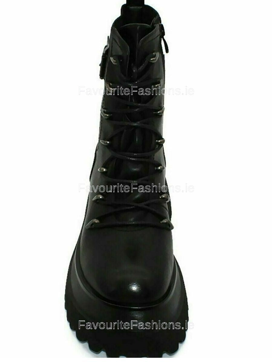 Black Chunky Platform Track Sole Ankle Boot