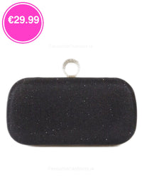 Black Glitter Diamond Ring Detail Clutch Bag