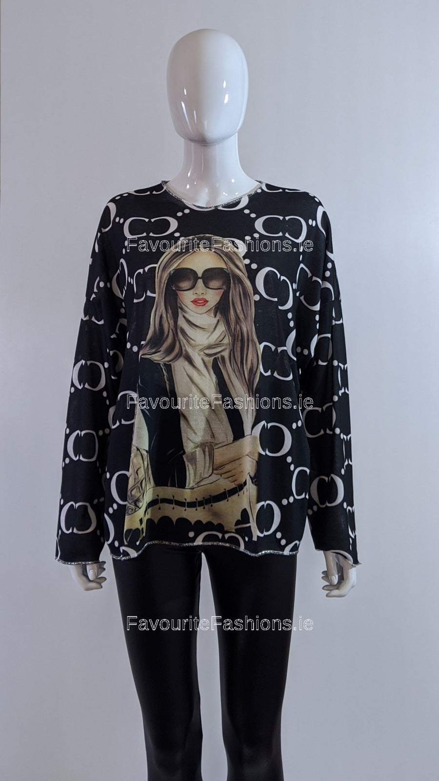 Black Letter Printed Tunic Top