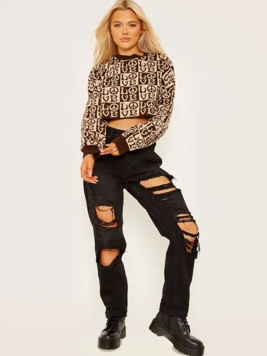 Black Love Oversized Cropped Jumper