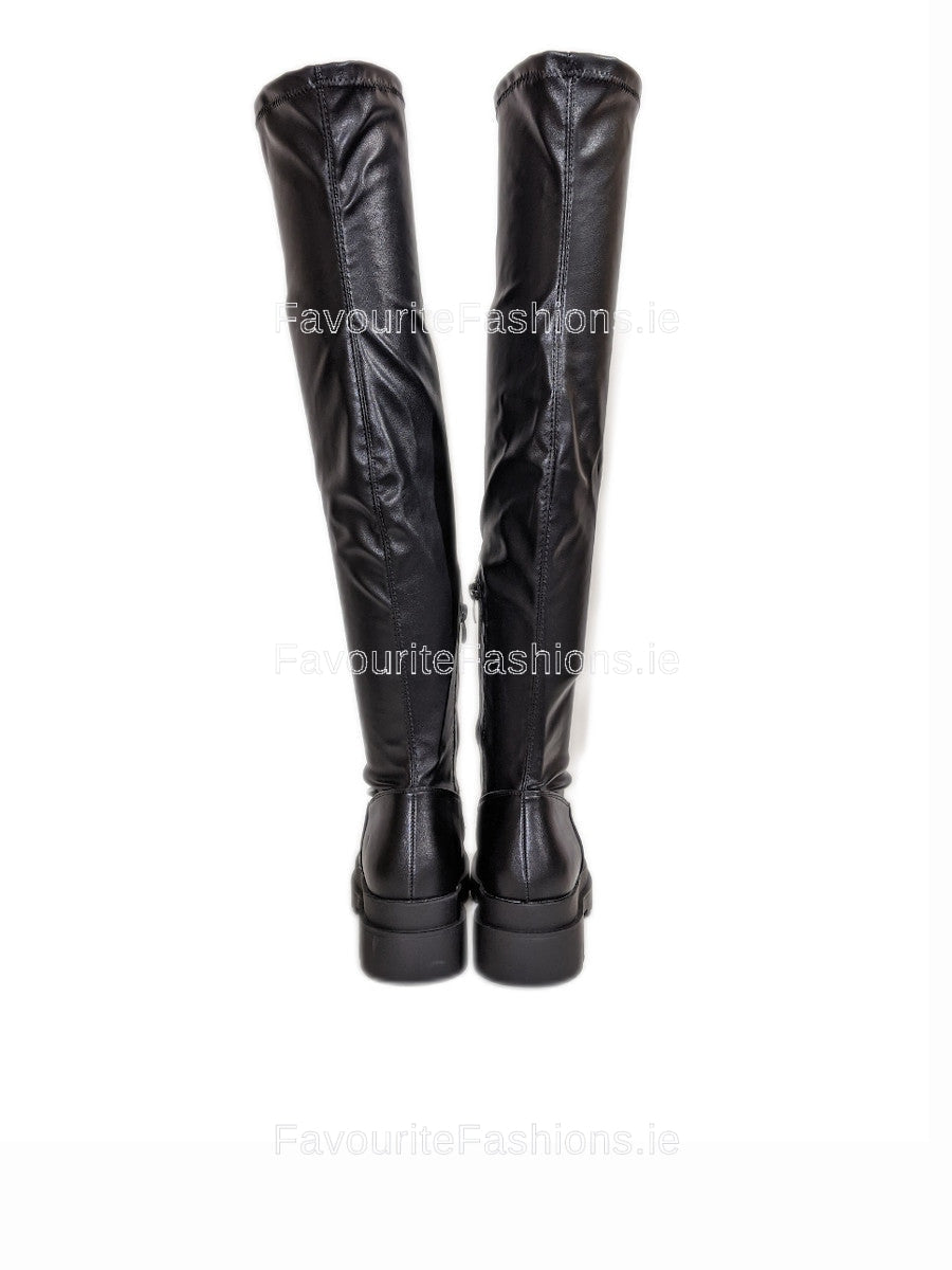 Black Over the Knee Chunky Sole Boots