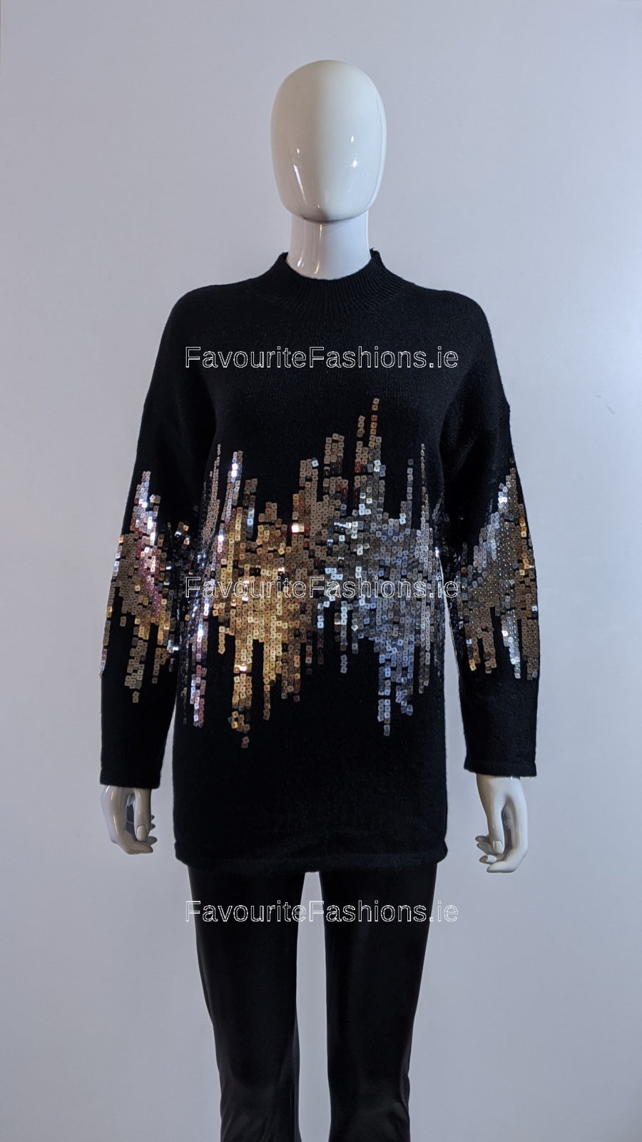 Black Oversized Sequin High Neck Jumper