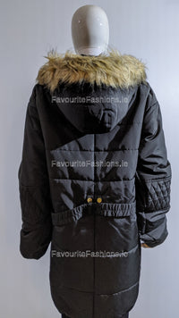 Black Padded Hooded Long Coat